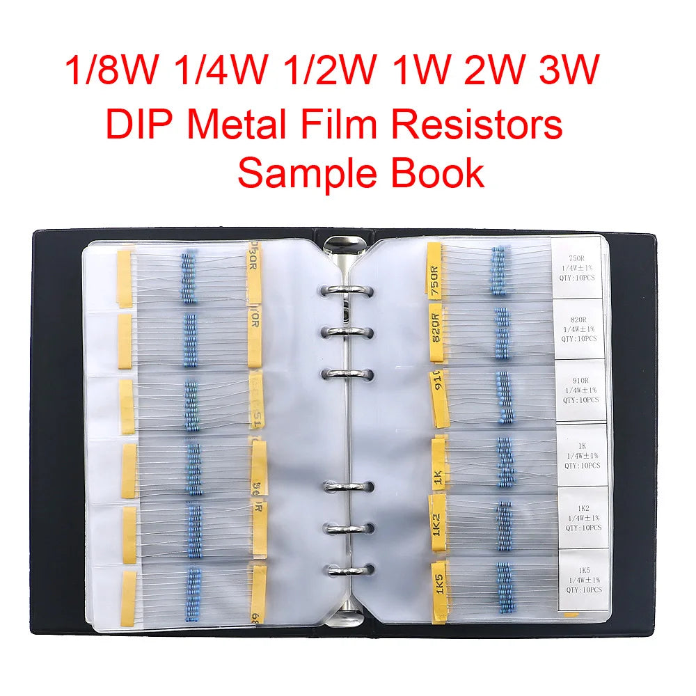 1/8W 1/4W 1/2W 1W 2W 3W 0R - 10M Metal Film Resistors Sample Book DIY Assorted kit