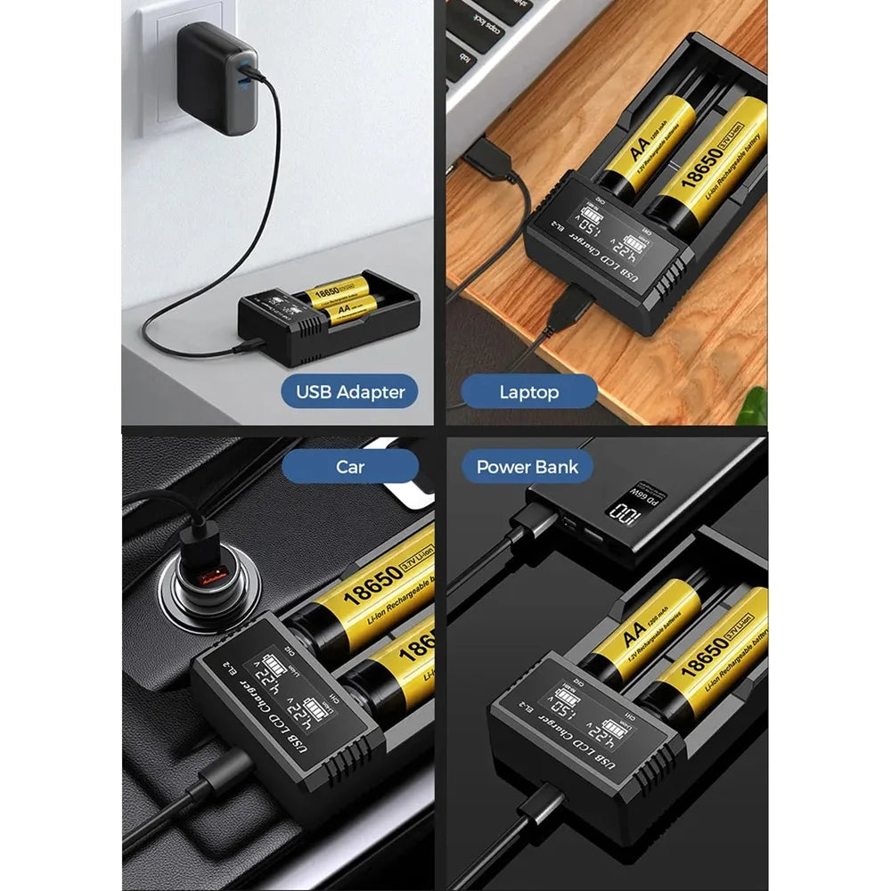 USB LCD Battery Smart Charger 1 / 2 Slots Dual For 18650 3.7V Rechargeable Lithium Battery For 1.2V NI-MH AA / AAA Battery