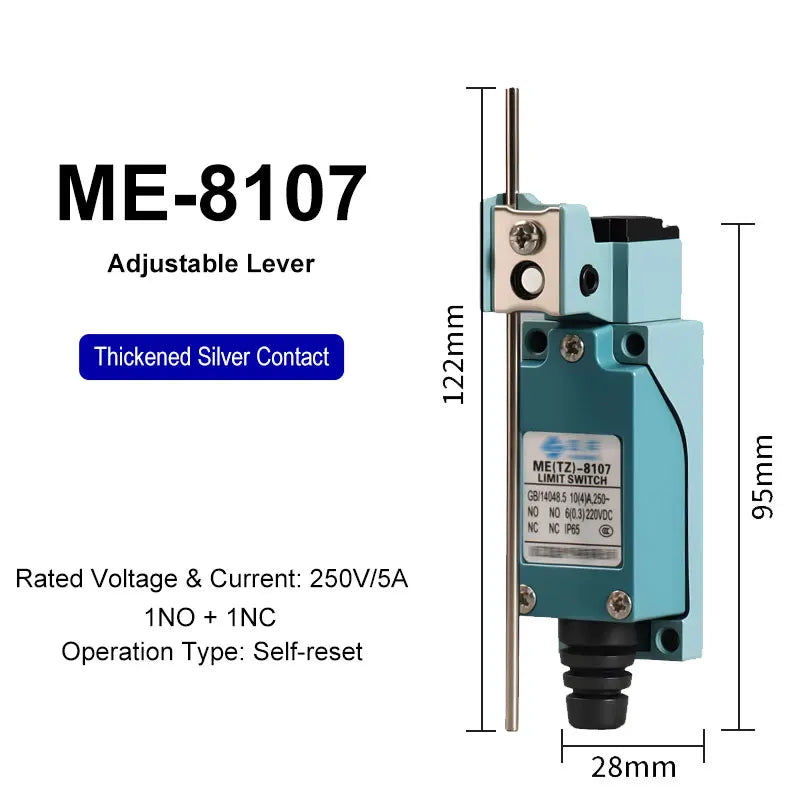 ME-8108 ME-8104 ME-8107 ME-8111 ME-8112 ME-8166-8169 Limit Switch Rotary Adjustable Roller Lever Arm Travel Switch AC250V NO NC