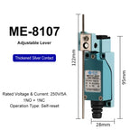 ME-8108 ME-8104 ME-8107 ME-8111 ME-8112 ME-8166-8169 Limit Switch Rotary Adjustable Roller Lever Arm Travel Switch AC250V NO NC