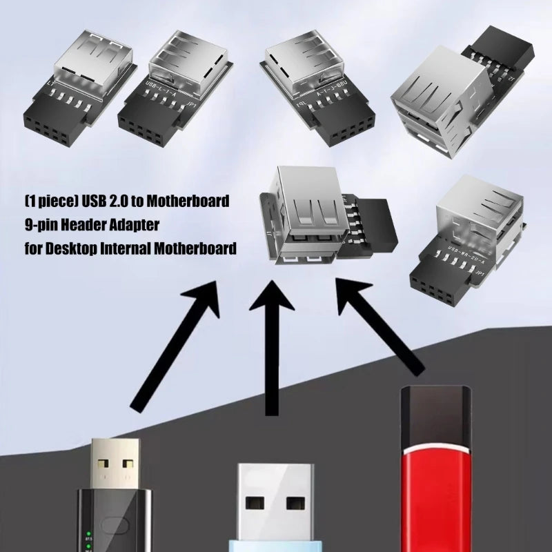 USB2.0 To Motherboards 9Pin Header Adapter Converts Internal 1/2 USB Female To 9pin Connector For Desktop Expansion