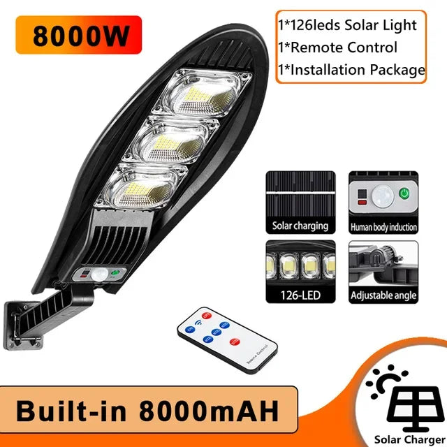 Solar Street Lights Outdoor Waterproof LED Garden Wall Lamp 3 Light Mode Remote Control Motion Sensor Lighting for Garage Gard