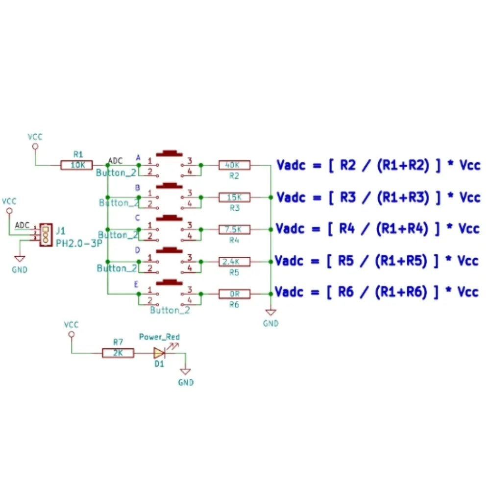 ADC Analog Key Module Reads Five Buttons via Single Pin, Building Block Casing & PH2.0 Interface, Compatible with Arduino ESP32