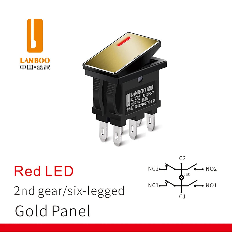 LANBOO 14mm*9mm Series 7Amp High Current Rocker Switch ON-OFF-ON 2/3Position 4/6Pin KCD1  With Red/Green Light  12V24V220V
