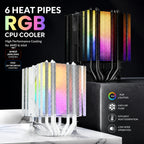 6 Heat Pipes CPU Cooler Black/White Silent RGB Cooling Fan for Intel LGA 1700 1200 1150 1151 1155 2011 X79 X99 1366 AMD AM5 AM4