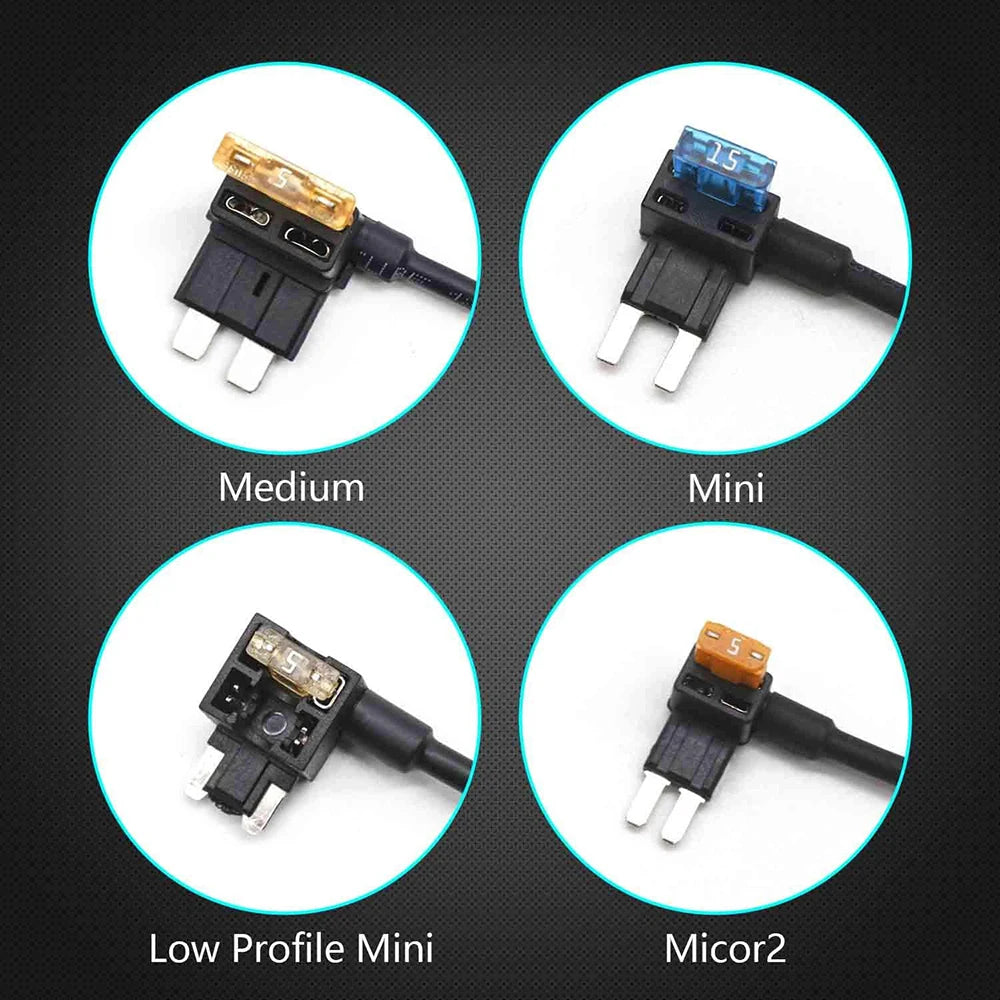 16pcs 4 Types Add-a-Circuit Fuse Tap Adapter with Standard & Mini & Low Profile Mini & Micro2 Blade Fuse Holder for Trucks Boats