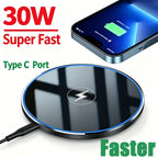 30W Wireless Charger For iPhone 14 15 16 17 Pro Xs Max Mini X Xr Induction Fast Charging Pad For Samsung S25 S26 S8 S9 S10 Note
