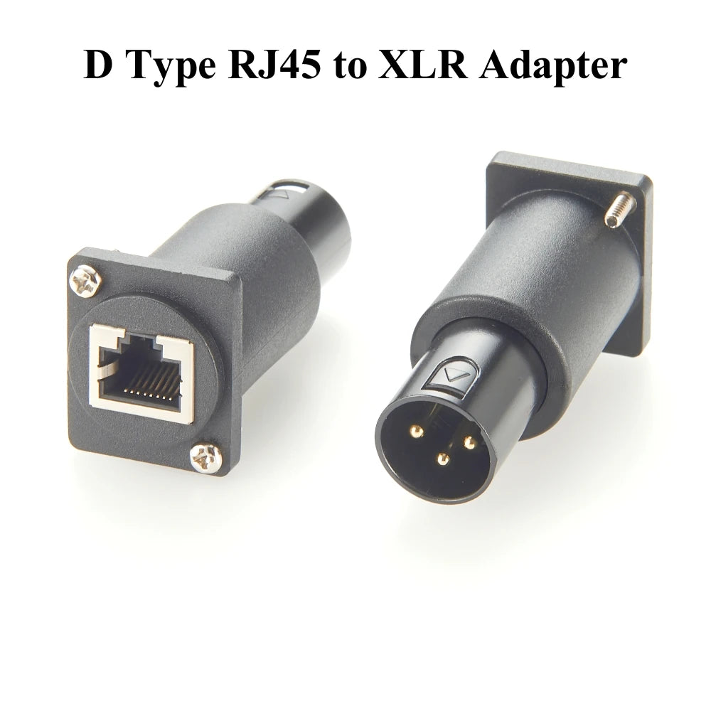 D Type DMX512 XLR 3Pin Male to RJ45 Female Converter CAT5e Ethernet Flange Chassis Panel Mount Passthrough Adapter for DMX-CON