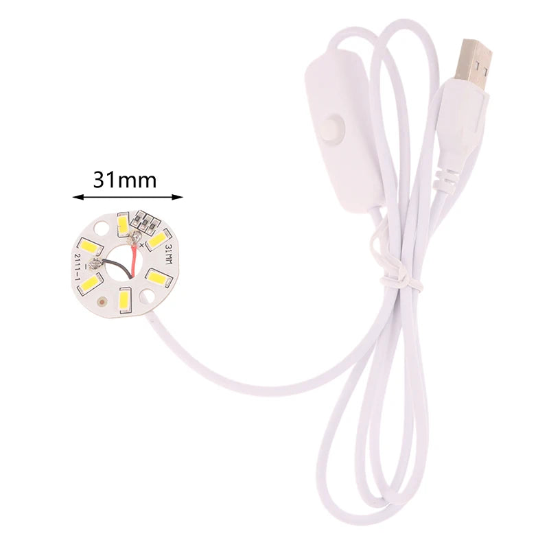 1Pc 1.5M Line Length DC5V LED Chips SMD5730 LED Lamp 31/38/48/50mm USB 3W Light Board Warm White Light With ON/OFF Switch Cable