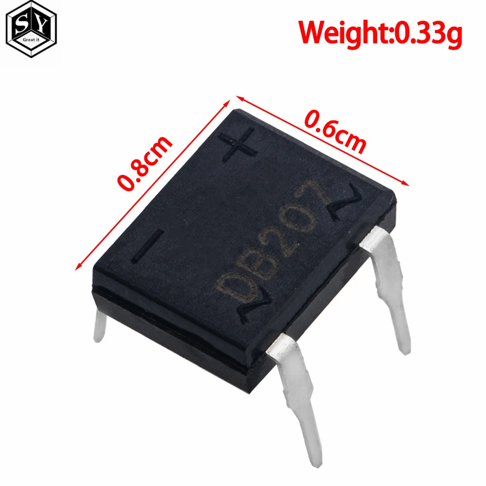 10pcs/lot diode bridge retifica DB207 DIP-4 DB207S DIP4 2A 1000V power diode rectifier 1000v electronic components