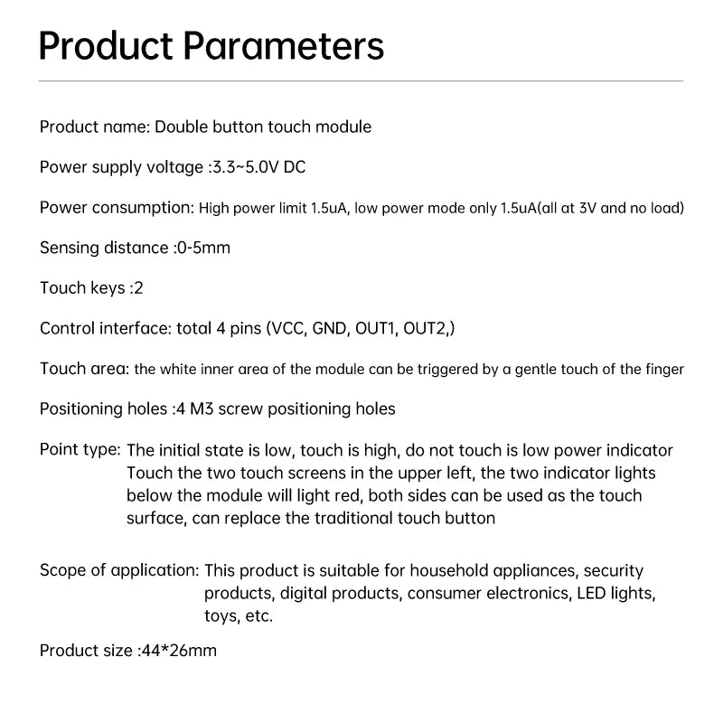 Dual Button Touch Module Capacitive Touch Proximity Sensor Module Keyboard Approximately 0-5mm For Arduino