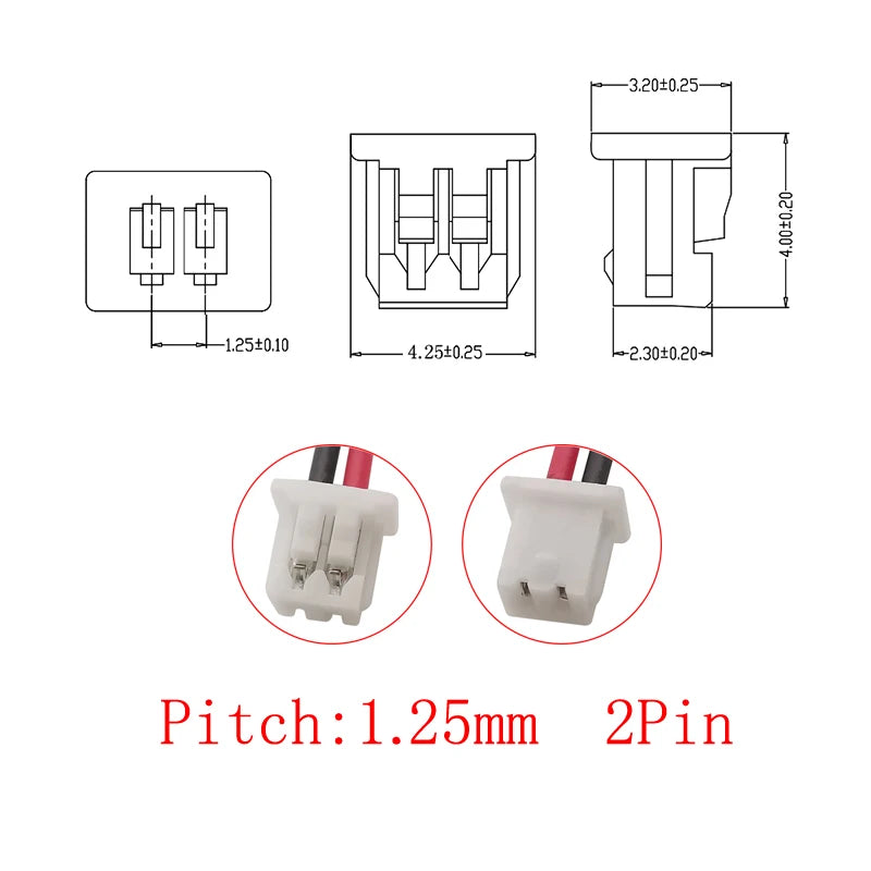 Micro JST 1.25mm 2 Pin Female to Female Plug Wires Connector Pitch 1.25 mm 2P Terminal Connectors With Wire Cables 10/15/20/30CM