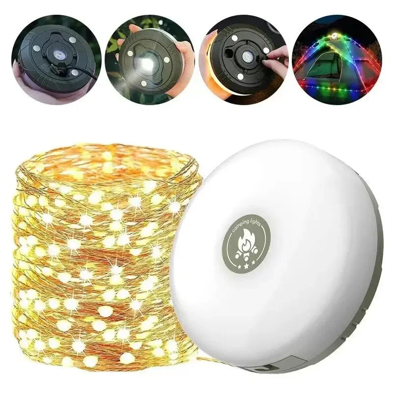 4-in-1 Camping Light LED Reel String Lights Outdoor USB Camping Lamp Recyclable LED Night Light For Garden Tent Room Decor