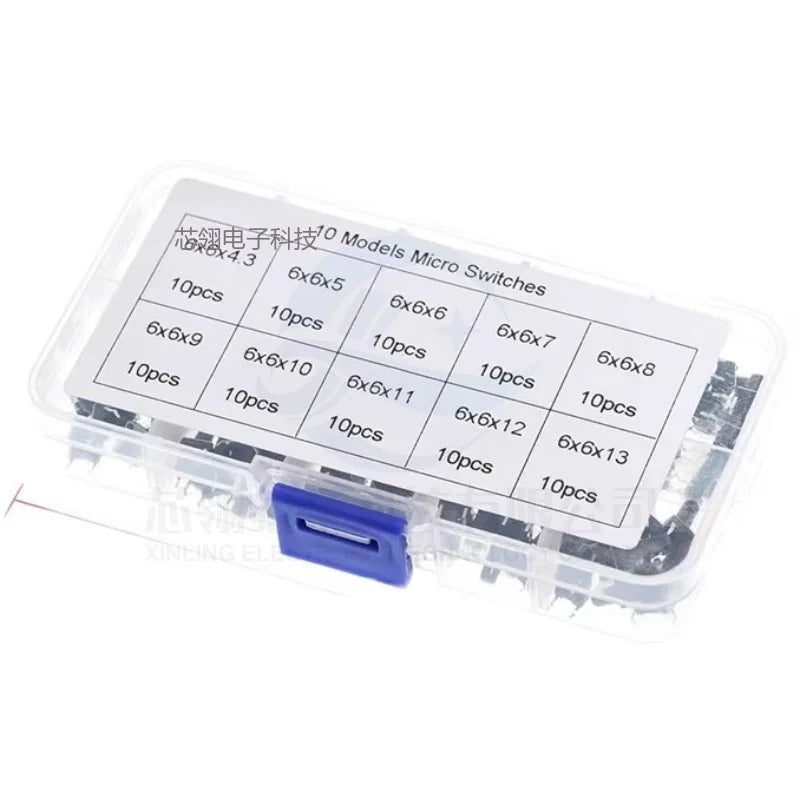 10 Models 6*6 Tact Tactile Push Button Switch Kit Height: 4.3~13MM DIP 4P Micro 6x6 Key Switch for Arduino