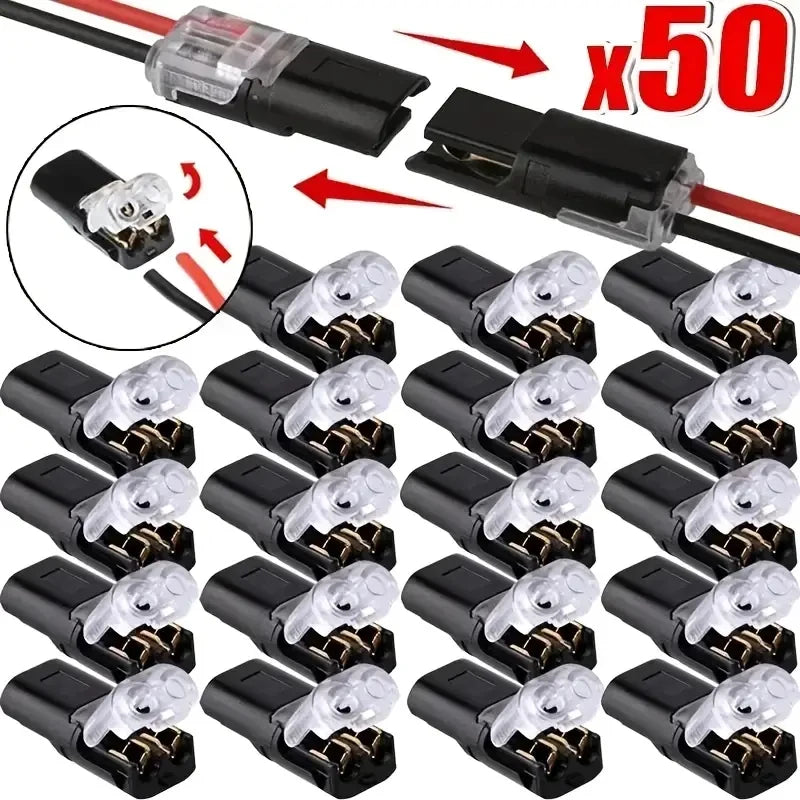 10/20/30/50/100 Pack of H2 2-Pin Pluggable Wire Connectors, Nylon Insulated Copper Quick-Connect Terminal Blocks, Suitable for Low-Voltage Cables, No Power Mode Required, No Electronic Components