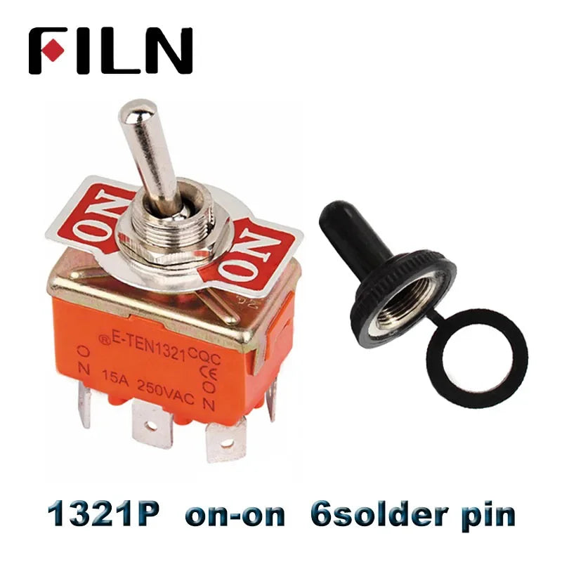 FILN 15A 250V Toggle Switches Miniature Thumb Lever on Off SPST SPDT DPDT Power Rocker Waterproof Cap for Electronics