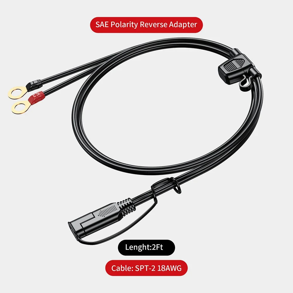 0.6/1.8m SAE Cable With Fuse Terminal O Connector Battery Charger Extension Adapter Wire 18AWG 12-24V Terminal,1-2Pcs/Lot