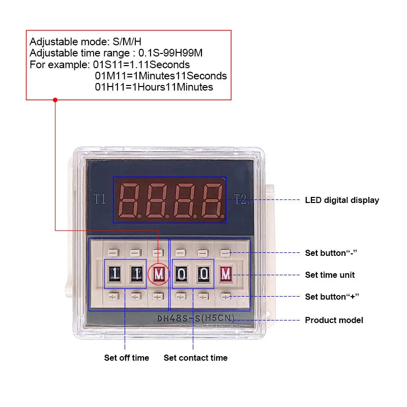 DH48S-S 12V Time Relay 220VAC 24VDC Repeat Cycle SPDT with Socket DH48S Series Delay Timer with Base