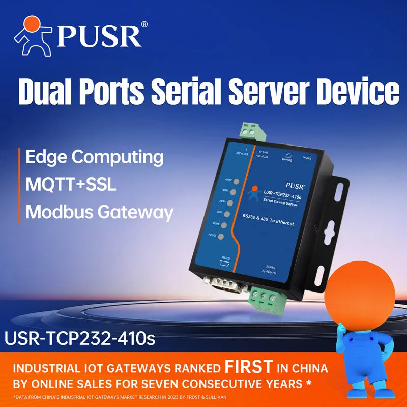 PUSR Serial RS232 RS485 to Ethernet Converter Modbus RTU to Modbus TCP Gateway With Edge Computing MQTT/SSL USR-TCP232-410S-H7