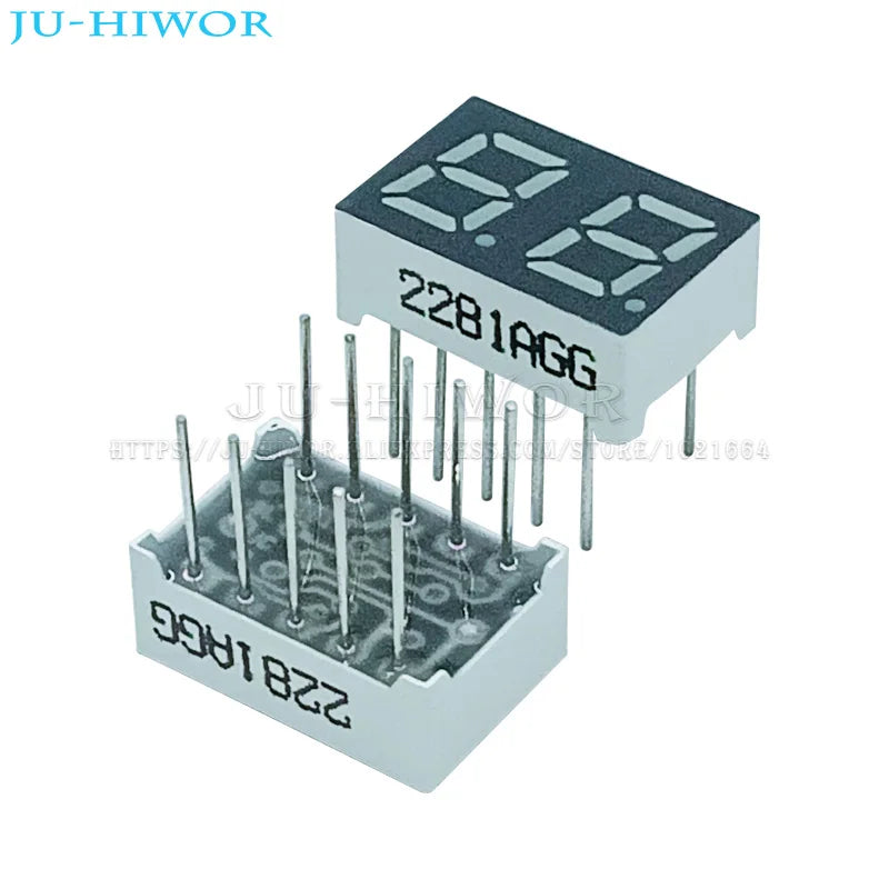 10pcs 0.28 Inch 10Pins 2281AGG 2281BGG 2 Digits Bits 7 Segment Jade Green LED Digital Display Digitron Common Anode Cathode