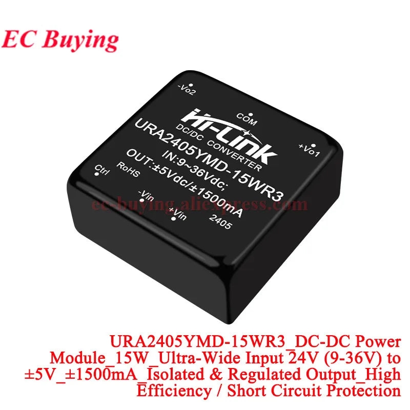 Hi-Link 15W 9-36V URB2405YMD URB2412YMD-15WR3 DC-DC 24V to 5V/12V/24V 3A 1.5A 1.2A Isolated Output Power Converter Supply Module