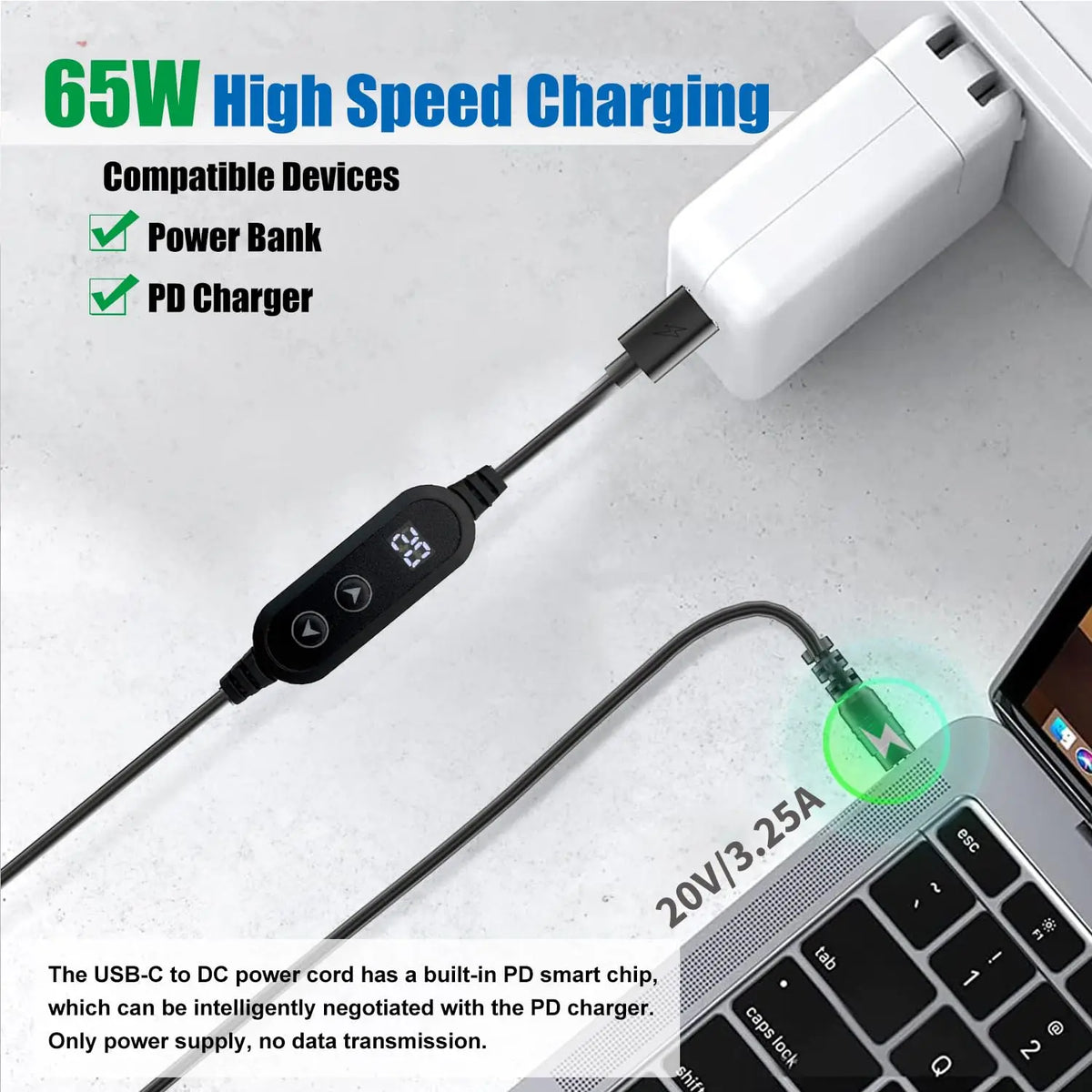 USB C to DC 5.5x2.1mm PD Trigger Cable 5V 9V 12V 15V 20V Adjustable Power Supply Adapter for Router Monitor LED