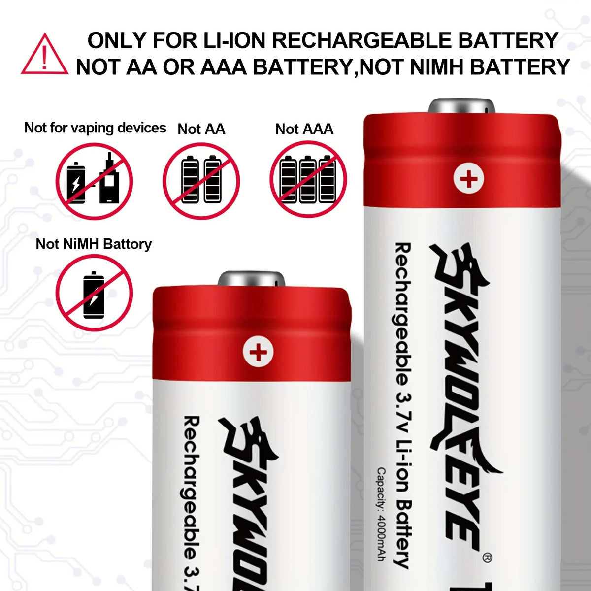 4-Pack Battery With 4 Bay Li-ion Lithium Charger Set，4 Bay Li-ion Lithium Battery Set  Flat Top 4000mAh Rechargeable 3.7V Li-ion 18650 Replacement Battery with Charger for Flashlights,Headlamps,and More Toy Remote Control D