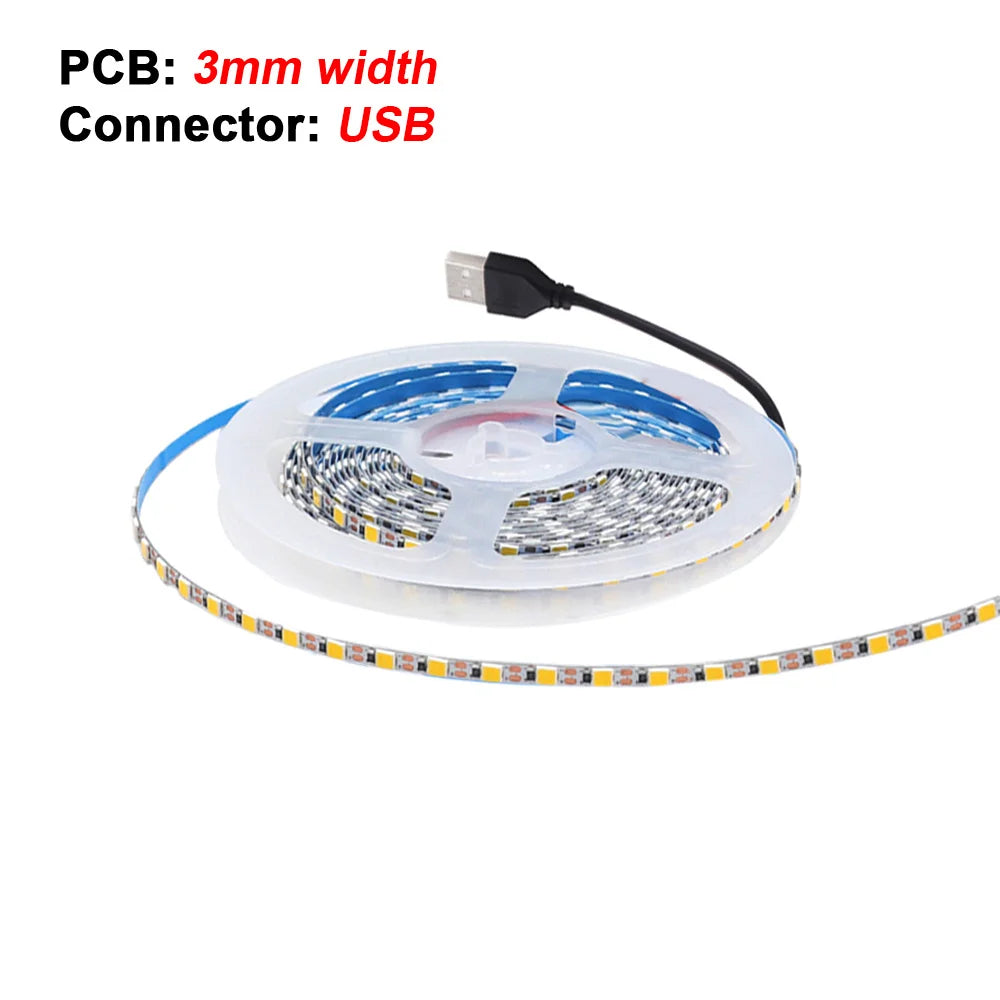 5V 2835 LED Strip Light Ultra Thin 3mm 5mm PCB 1 LED Cut 2835 120LEDs/m 8mm Flexible Tape IP21 Not Waterproof Warm Natural White