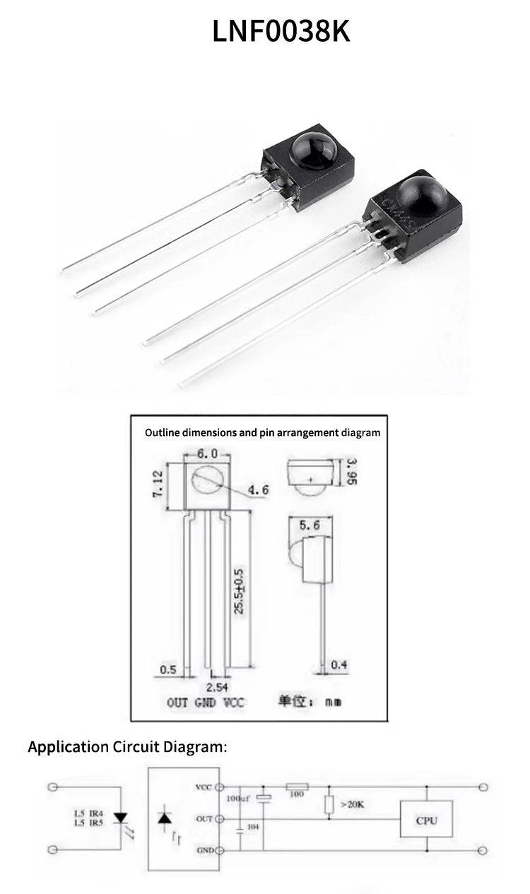 High Quality 5Pcs/lot IR Receiver 38 kHz Remote Infrared Module TSOP4838 DIP-3/LNF0038K