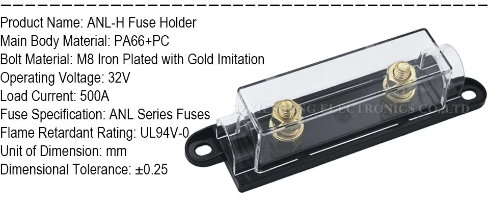 1Set ANL Automotive Fuse Holder Fusible Link With ANL Flat Type Bolt-on Blade Fuse 30A 40A 50A 60A 70A 80A 100A 120A 150A-500A