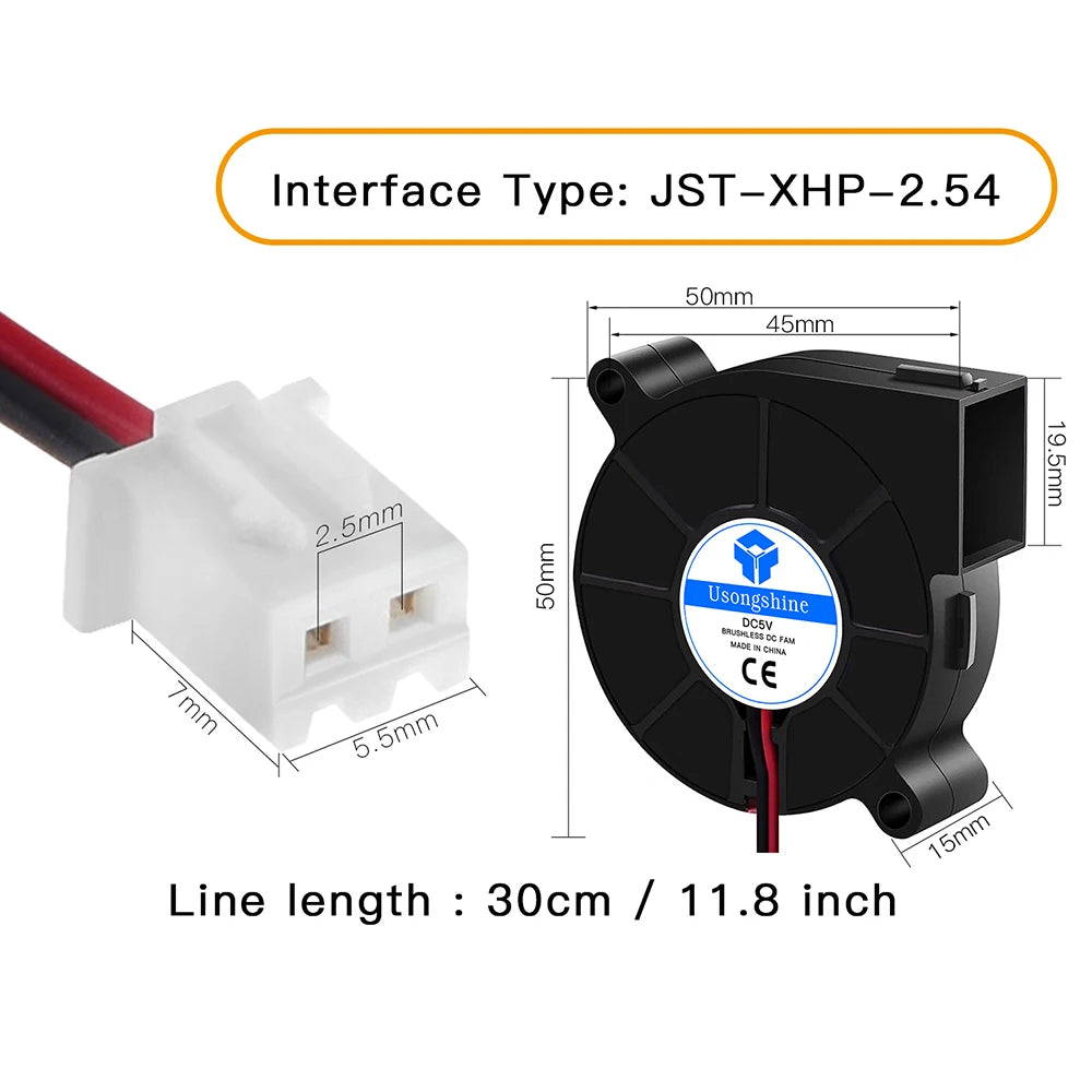1 Pcs 4020/5015 Blower Turbo Cooling Fan Brushless DC 5V&12V&24V 3D Printer With 2Pin Dupont Wire Cooler 30cm Wire for J-head