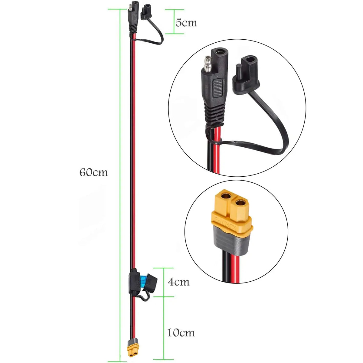 JMUYTOP 1M 6mm2 SAE to XT60 female Connector Extension Cable 10AWG with 15A Protection Fuse For EcoFlow solar Power Station