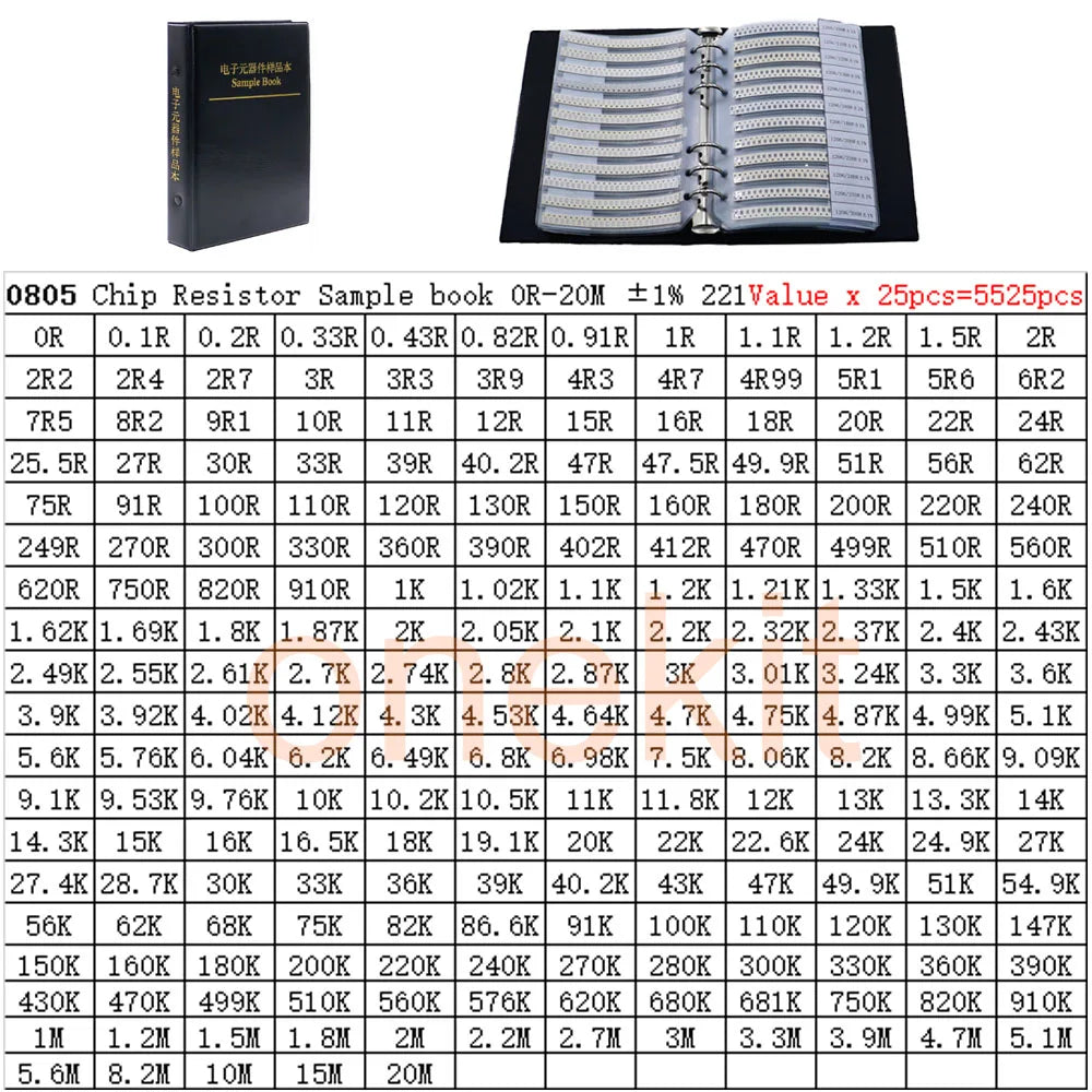 0402 0603 0805 1206 2512 1% SMT Chip Resistor Assortment Kit  SMD Capacitors Sample book