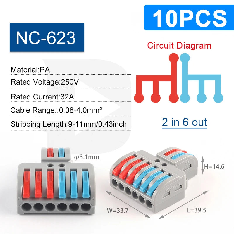Quick Wiring Connectors Boxed Universal Compact Splitter Electrical Cable Push-in Conductors Connector With Lever Terminal Block