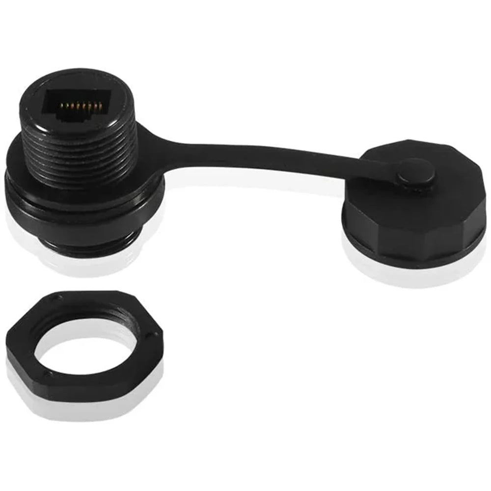 1PC CAT 6 RJ45 Industrial Shielded Panel Mount Bulkhead Feed Thru Coupler with IP67 Waterproof Cap Ethernet LAN Cable Connector
