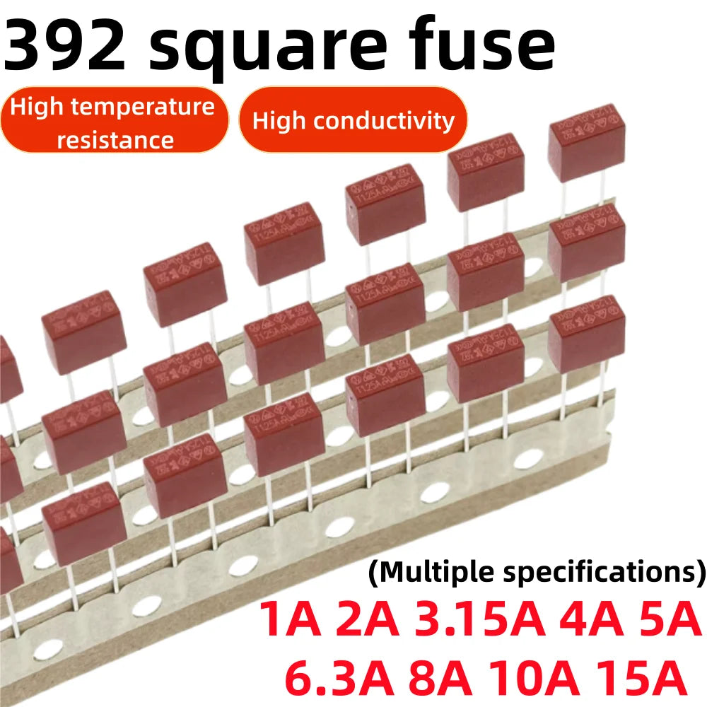 10PCS,Fuse 6.3A 4A 5A 2A 1A 3.15A  250V 392 Square Plastic Fuse T2A LCD TV Power Board Commonly Used Fuses Slow Blow Fuse T3.15A