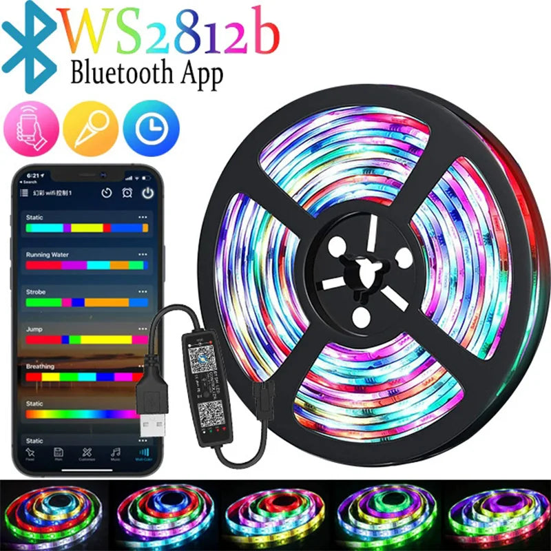 WS2812B 5050 RGBIC Smart LED Strip DC5V Flexible Tuya WIFI RGB Neon LED Light Chasing Effect Lights APP Control for Alexa Google
