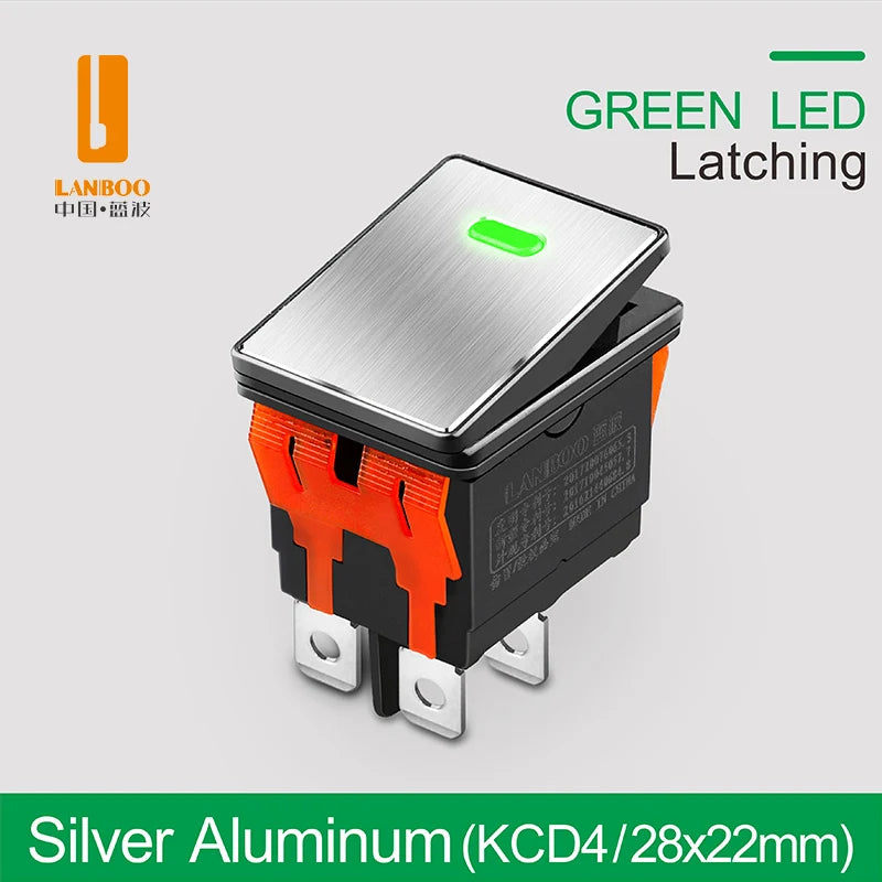 LANBOO High-End Quality Latching  Rocker Switch 20A 16Amp Current Push Button 2no2nc with LED 3-8V/9-24V/220V