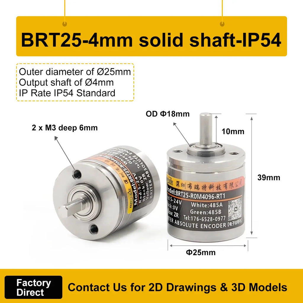 Briterencoder Single-turn Absolute Rotary Encoder SSI/RS485/Analog Output Waterproof, Power-Off Memory for Angle  & Speed