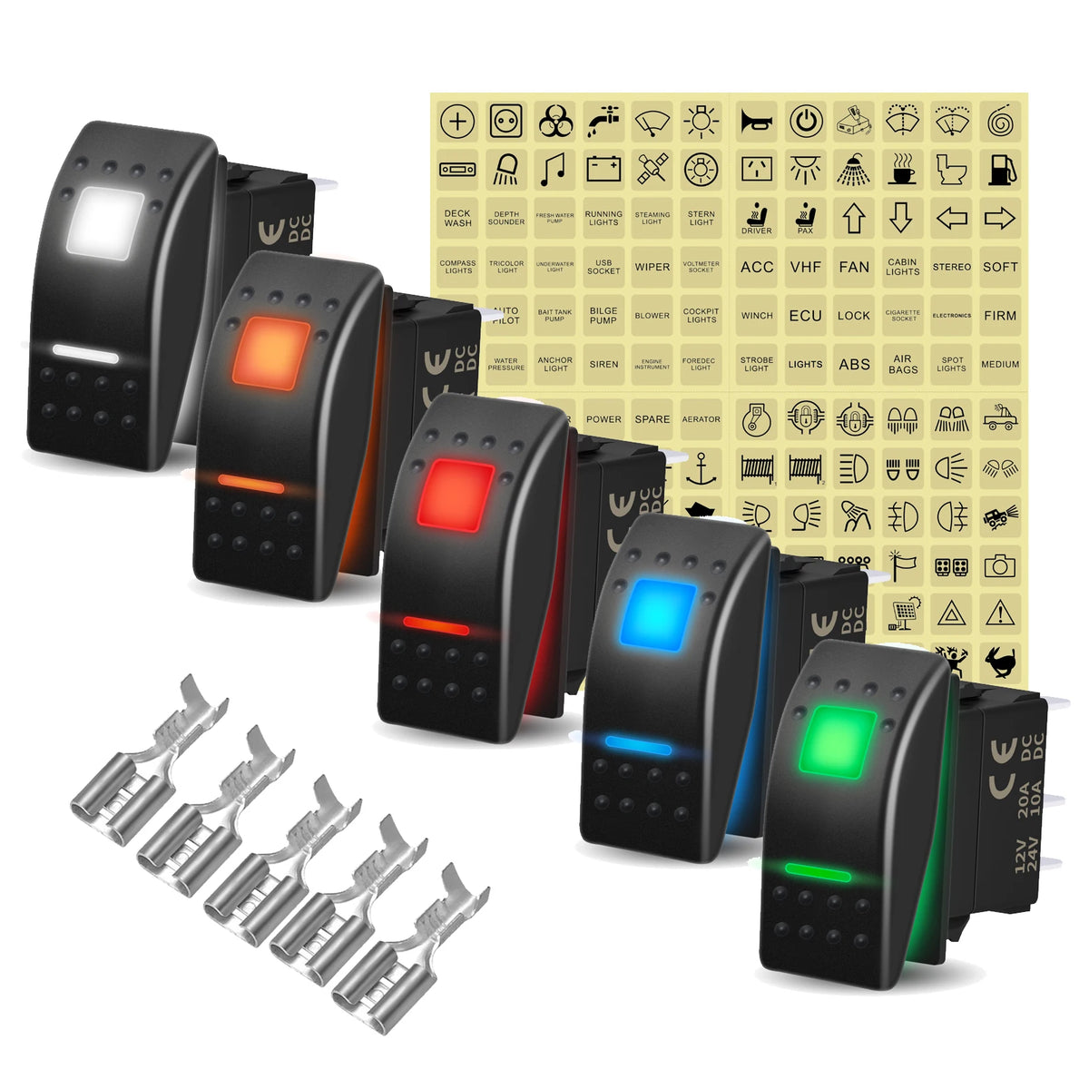 12V 20A White Lens Led Rocker Switch SPST / DPDT / Latching ON-OFF / Momentary (ON)-OFF-(ON) For Carling Switch Replace