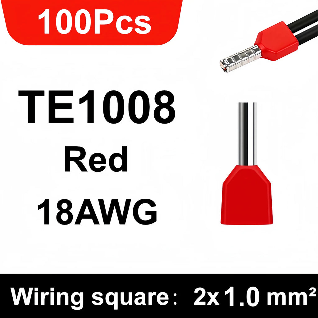 100/700pcs TE Double Wire Tube PVC Insulated Terminal Crimping End Cold Wire Connector Electrical Ferrules Tubular, Double Wire