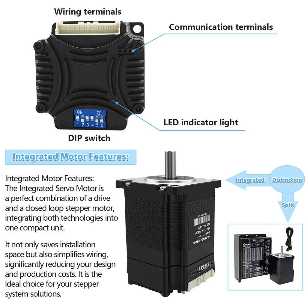 Nema23 57mm Closed Loop Integrated Motor Driver Kit All-in-one 1.5Nm/2Nm/3.2Nm 8mm Hybrid Servo Motor Drive With Encoder For CNC