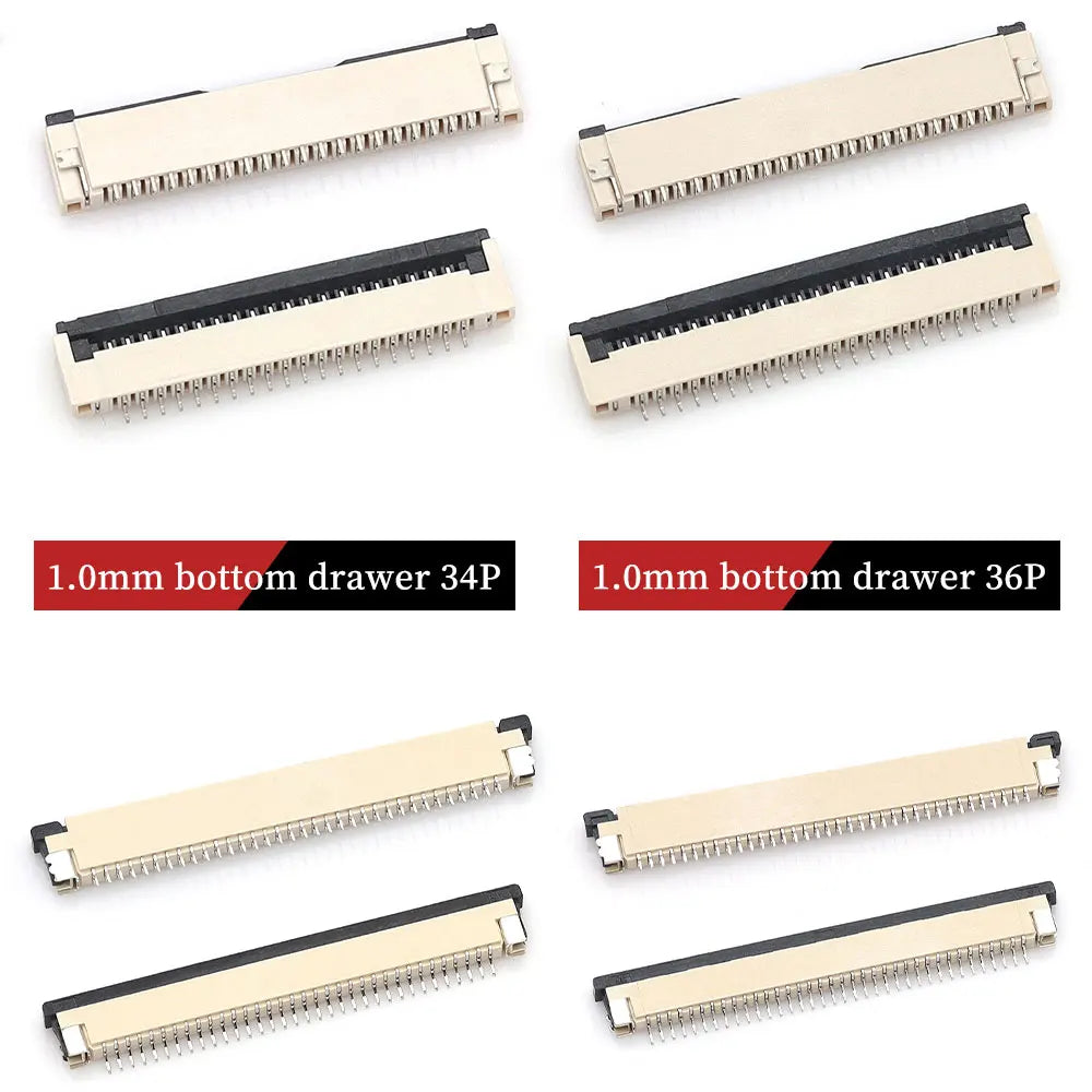 10pcs 4P 5P 6P 8P 10P 12P 14P 16P 20P 22P 24P 30P 34P 0.5mm/1mm Pitch Under Clamshell Socket FPC FFC Flat Cable Connector