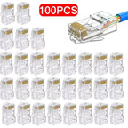 100 Pcs RJ45 Connector CAT6 CAT5e Pass Through Connectors Crystal End Connector Network Unshielded RJ45 Perforated Crystal Head