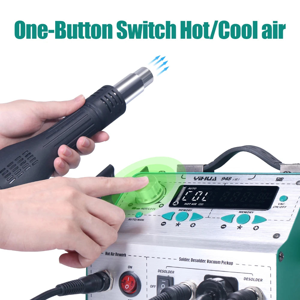 YIHUA 948-II Suction Tin Gun Desoldering Station Hot Air Gun Soldering Iron Suction Pen 4 IN 1 Intelligent Soldering Station