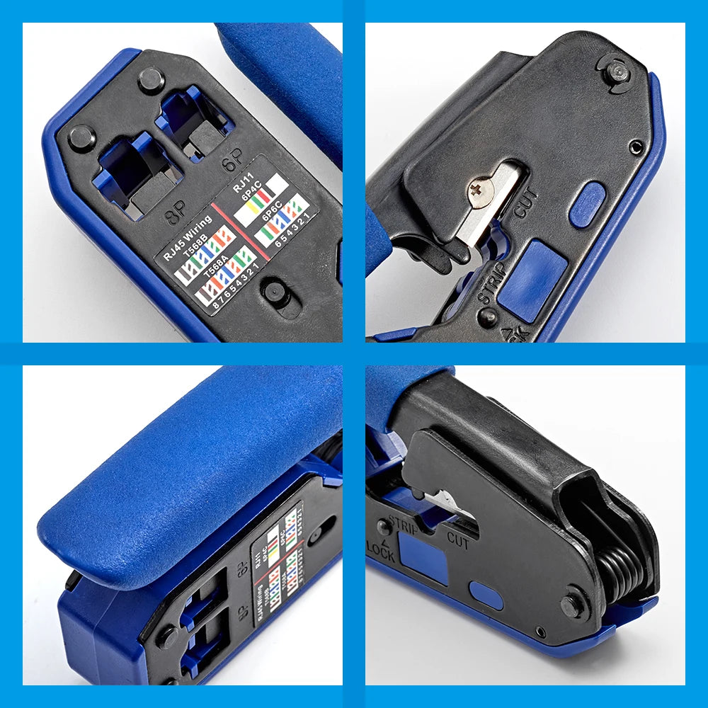 RJ45 Crimping Tool Set, 8P6P Cat5 Cat5e Cat6 Ethernet Crimper Pliers with Wire Stripper Cutter for RJ11 RJ12 Modular Plugs
