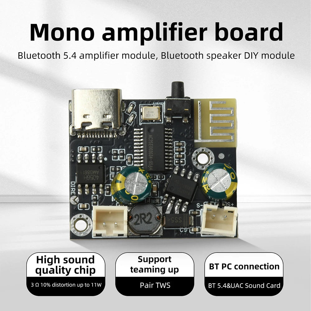 BPM13 Plus Mono Bluetooth Power Amplifier Board 6W Power Bluetooth 5.4 Amplifier Module with PC Sound Card Type C