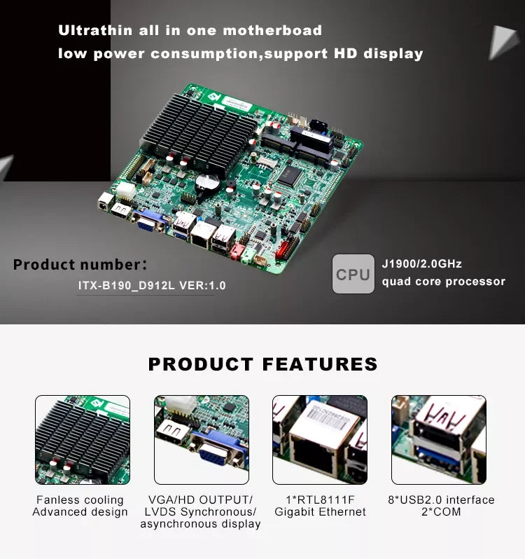 【New Arrival】Gaming PC Motherboards X86 Mini Fanless ITX Motherboard Single Board Computer Linux With Quad Core J1900 Processor