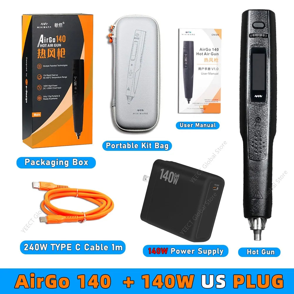 MINIWARE AirGo 140 Portable Hot Air Gun 140W PD3.1 USB-C Electric Heat Gun 115g Compact For Phone Repair BGA Desoldering