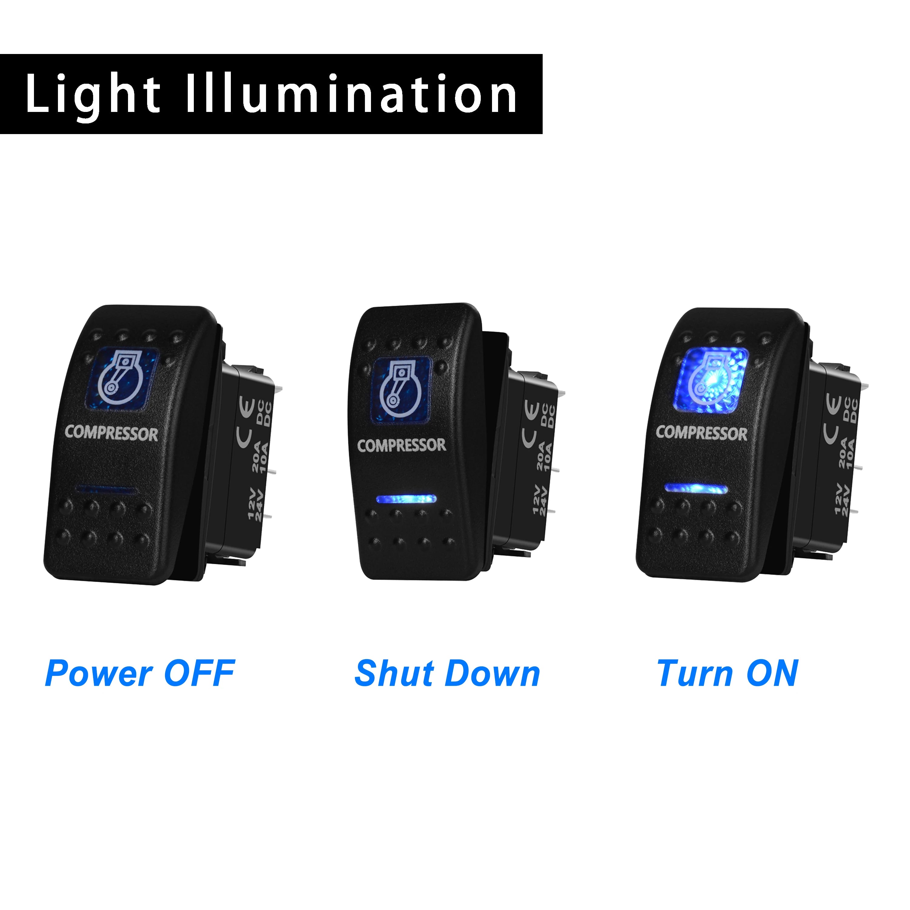 Blue Led Rocker Switch Button 5Pins&7Pins ON OFF ON For Car Marine Boat NARVA ARB Style interior Lights parts Camper Accessories